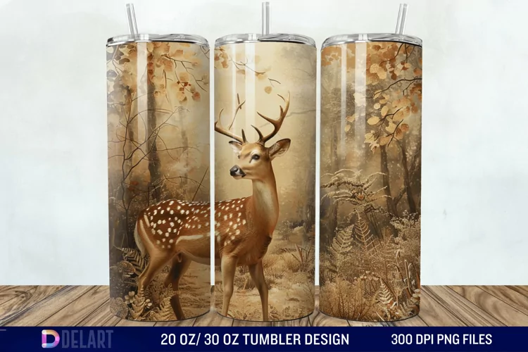 3D Deer Forest Tumbler Wrap