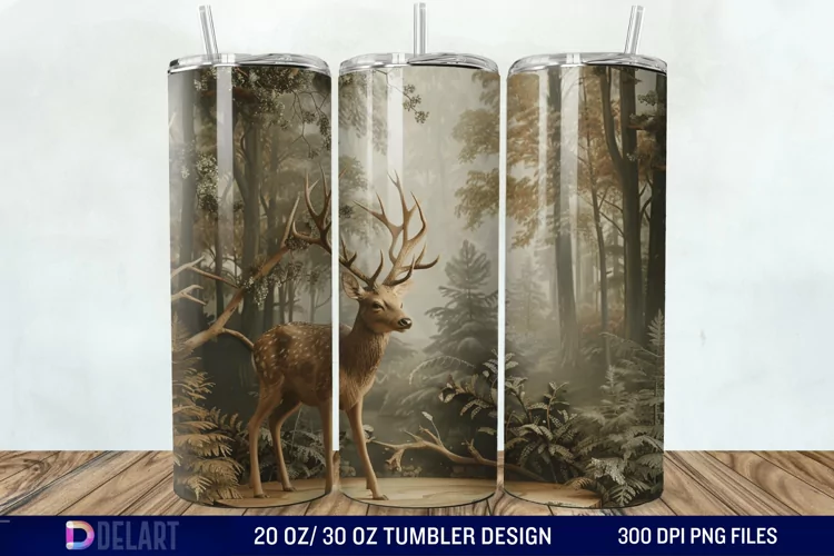 3D Deer Forest Tumbler Wrap