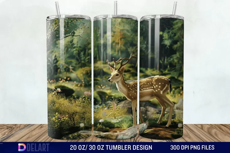 3D Deer Forest Tumbler Wrap