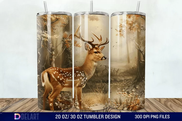 3D Deer Forest Tumbler Wrap