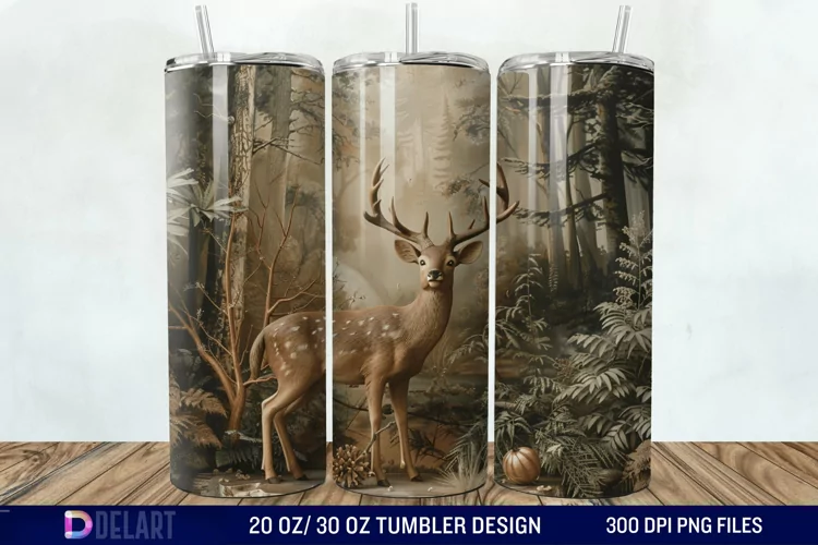 3D Deer Forest Tumbler Wrap