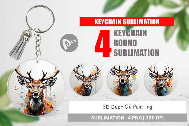 Keychain 3D Deer Painting