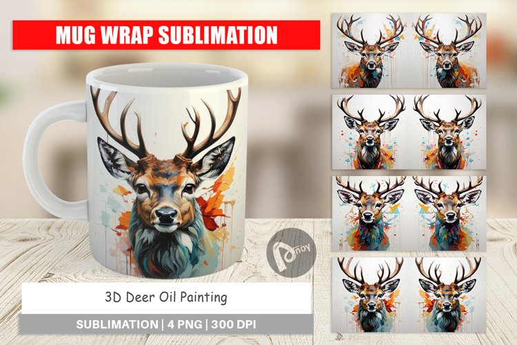 Mug Wrap Design 3D Deer Painting