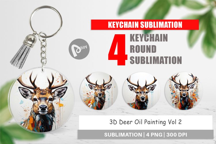 Keychain 3D Deer Painting