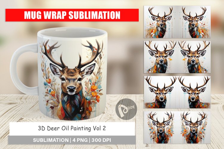 Mug Wrap Design 3D Deer Painting