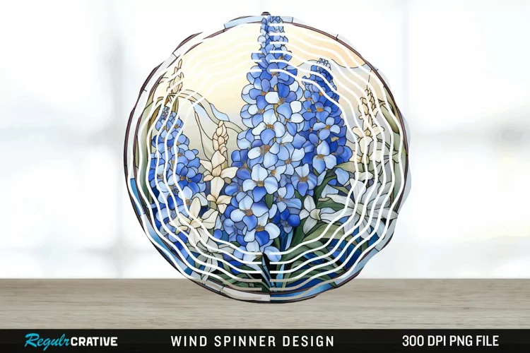 3D Delphinium Flowers Wind Spinner Sublimation PNG Design
