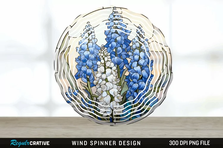 3D Delphinium Flowers Wind Spinner Sublimation PNG Design