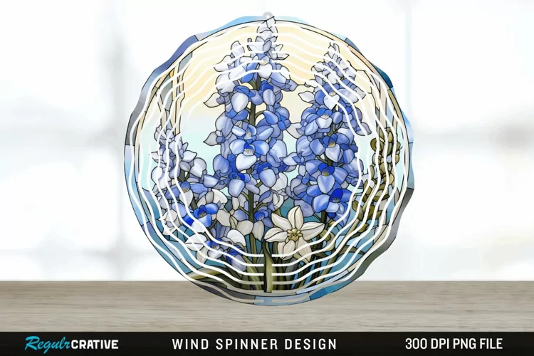 3D Delphinium Flowers Wind Spinner Sublimation PNG Design