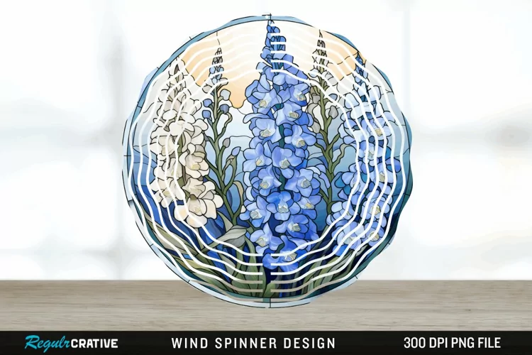 3D Delphinium Flowers Wind Spinner Sublimation PNG Design
