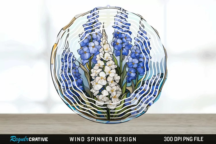 3D Delphinium Flowers Wind Spinner Sublimation PNG Design