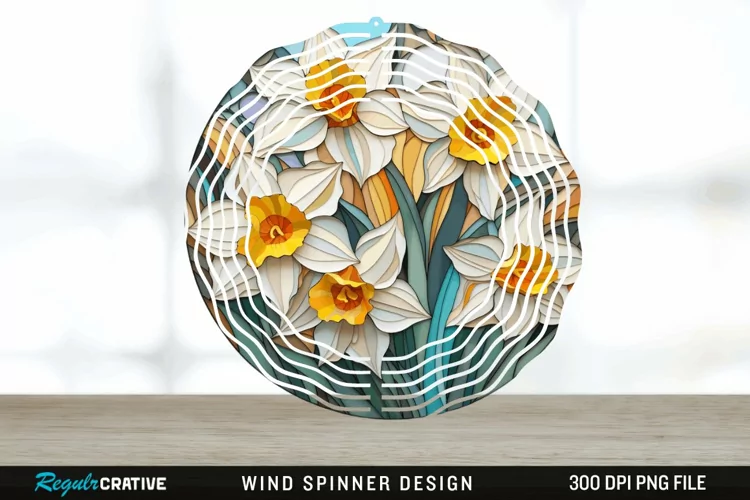 3D Delphinium Flowers Wind Spinner Sublimation PNG Design
