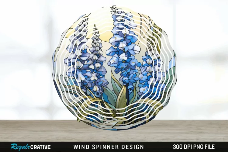 3D Delphinium Flowers Wind Spinner Sublimation PNG Design
