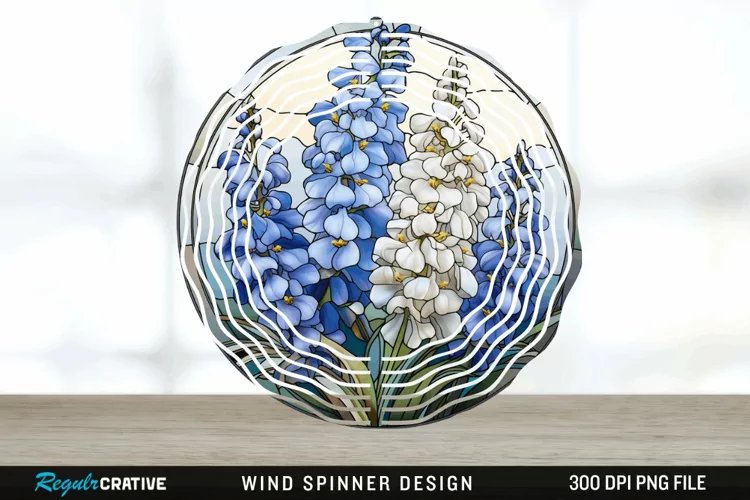 3D Delphinium Flowers Wind Spinner Sublimation PNG Design
