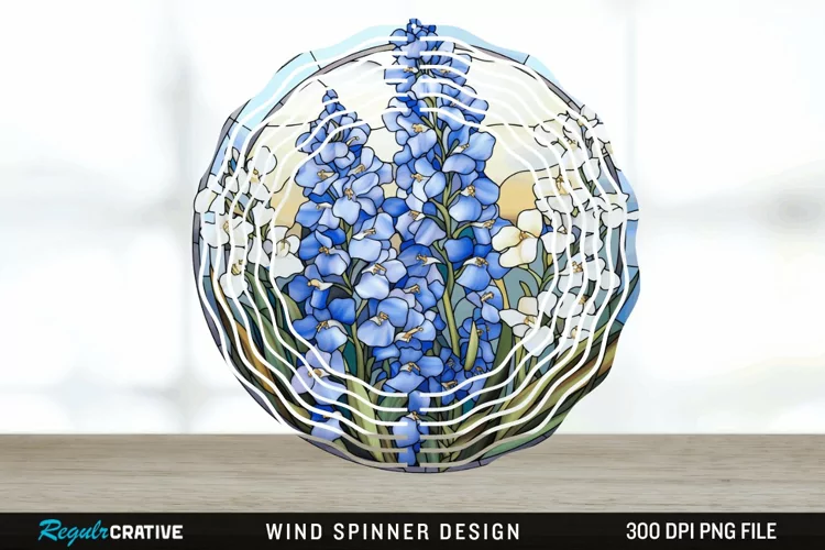 3D Delphinium Flowers Wind Spinner Sublimation PNG Design