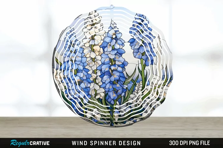 3D Delphinium Flowers Wind Spinner Sublimation PNG Design
