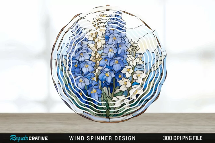 3D Delphinium Flowers Wind Spinner Sublimation PNG Design