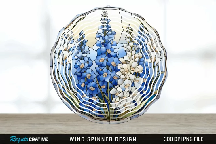 3D Delphinium Flowers Wind Spinner Sublimation PNG Design
