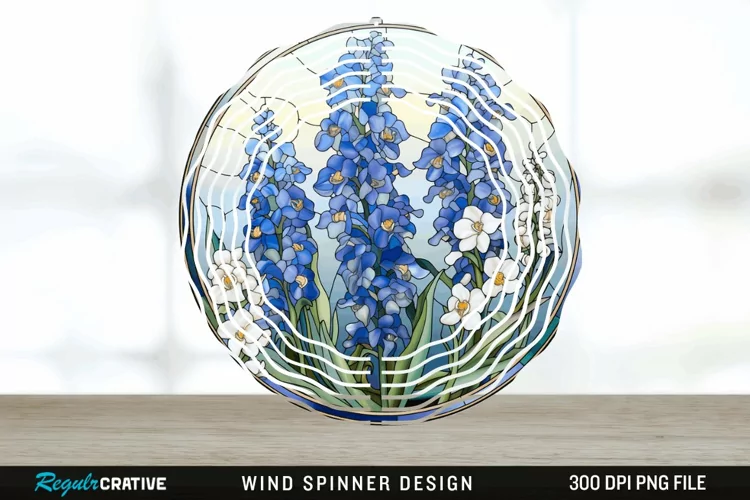 3D Delphinium Flowers Wind Spinner Sublimation PNG Design
