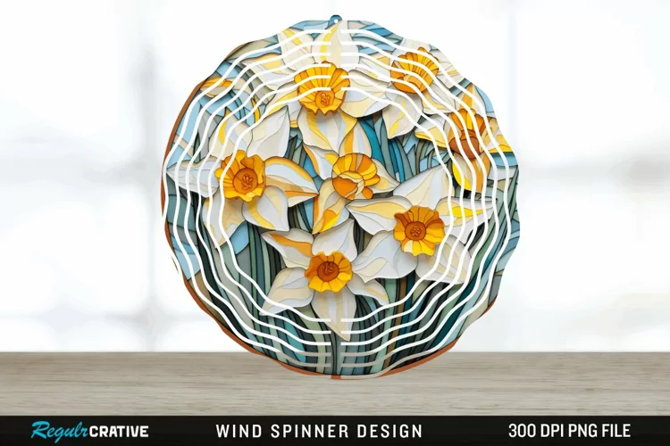 3D Delphinium Flowers Wind Spinner Sublimation PNG Design