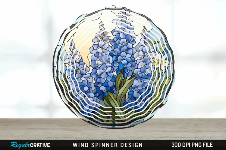 3D Delphinium Flowers Wind Spinner Sublimation PNG Design