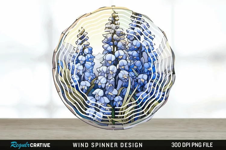 3D Delphinium Flowers Wind Spinner Sublimation PNG Design