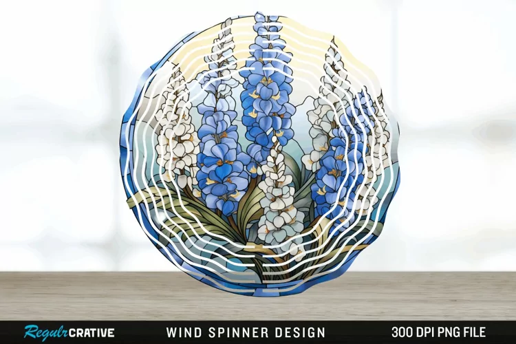 3D Delphinium Flowers Wind Spinner Sublimation PNG Design
