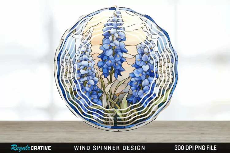 3D Delphinium Flowers Wind Spinner Sublimation PNG Design