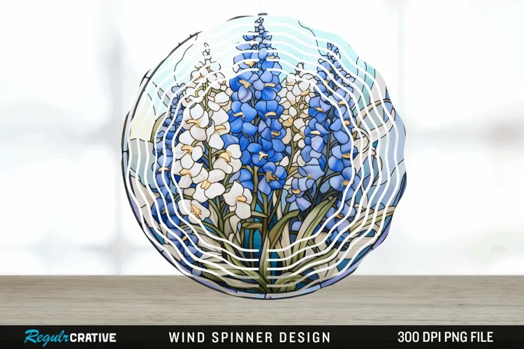 3D Delphinium Flowers Wind Spinner Sublimation PNG Design