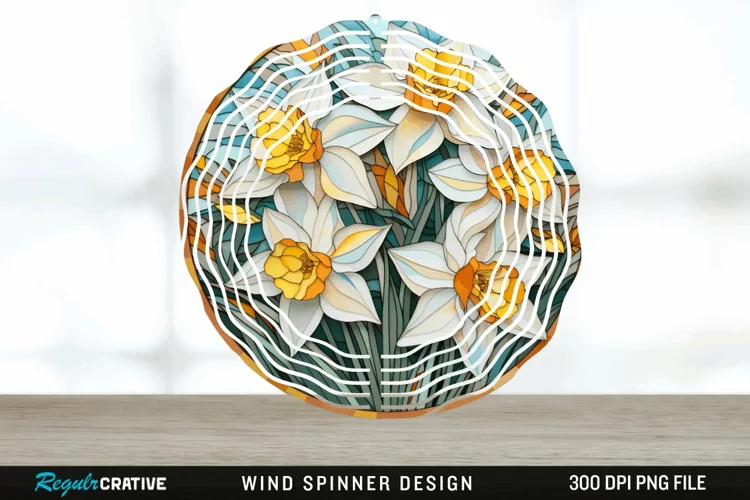 3D Delphinium Flowers Wind Spinner Sublimation PNG Design