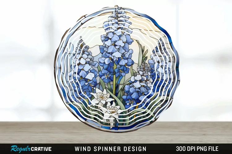 3D Delphinium Flowers Wind Spinner Sublimation PNG Design