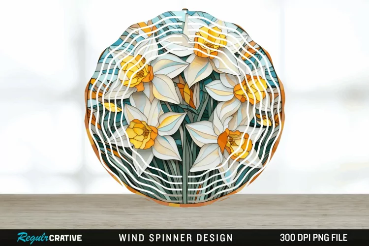3D Delphinium Flowers Wind Spinner Sublimation PNG Design