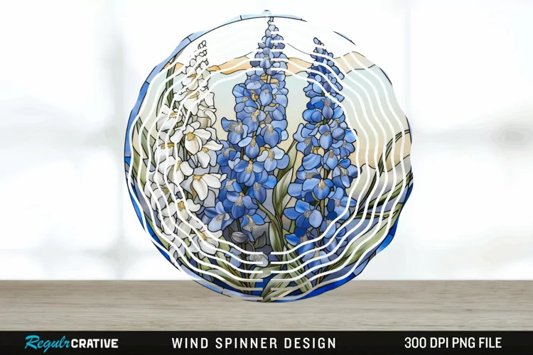3D Delphinium Flowers Wind Spinner Sublimation PNG Design