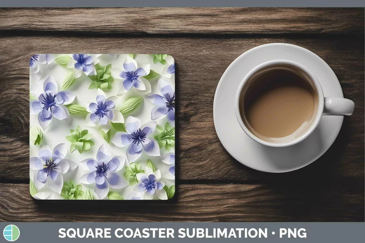 3D Delphinium Square Coaster | Sublimation Coaster Designs