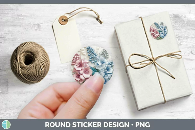 3D Delphinium Stickers | Round Labels Designs