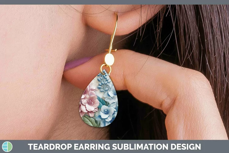 3D Delphinium Teardrop Earrings | Sublimation Earrings Desig