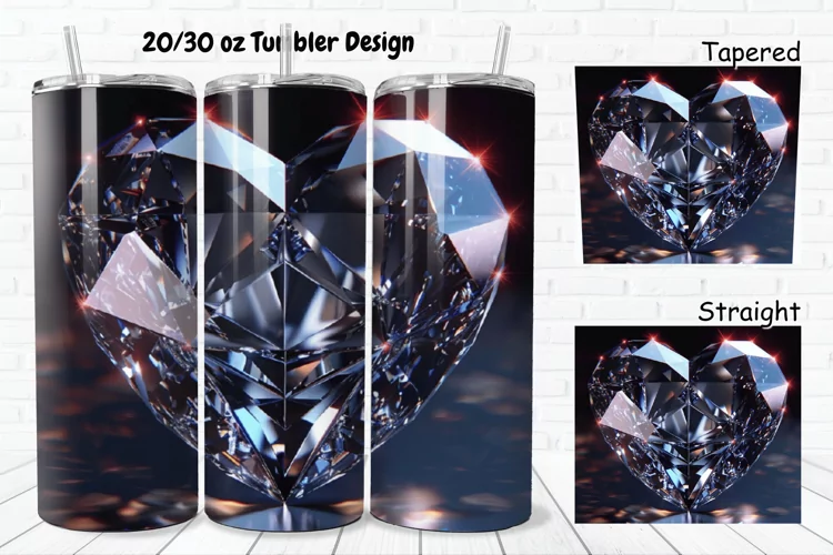 3D Diamond Heart 20/30oz Skinny Tumbler