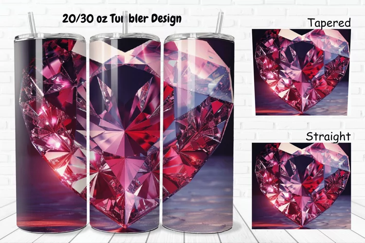 3D Diamond Heart 20/30oz Skinny Tumbler