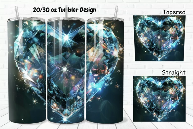 3D Diamond Heart 20/30oz Skinny Tumbler