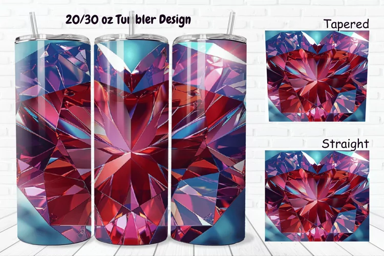 3D Diamond Heart 20/30oz Skinny Tumbler