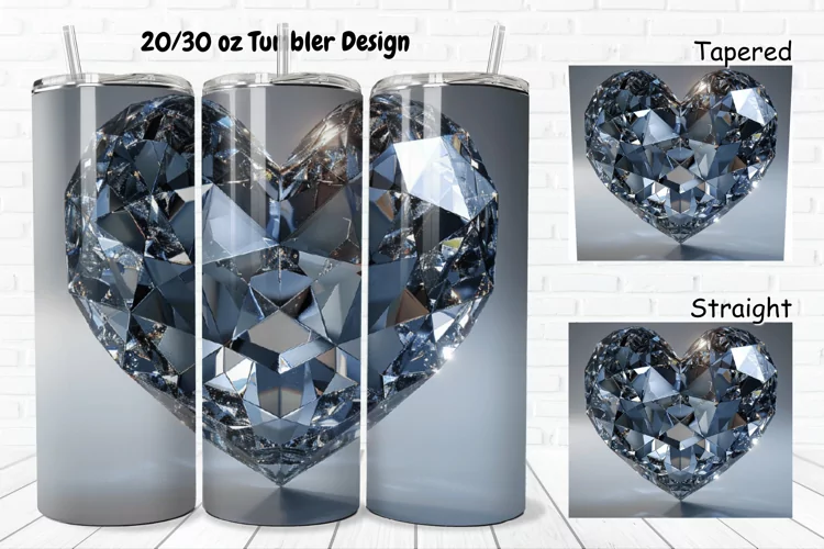 3D Diamond Heart 20/30oz Skinny Tumbler