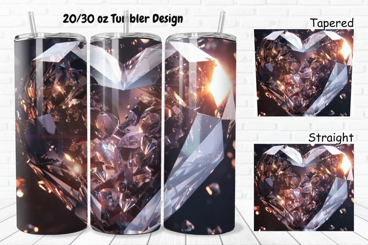 3D Diamond Heart 20/30oz Skinny Tumbler