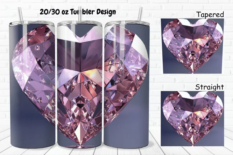 3D Diamond Heart 20/30oz Skinny Tumbler