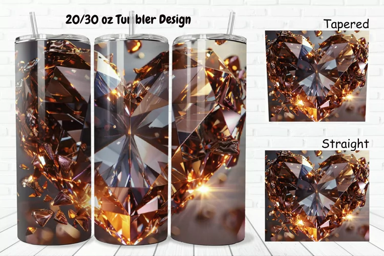 3D Diamond Heart 20/30oz Skinny Tumbler