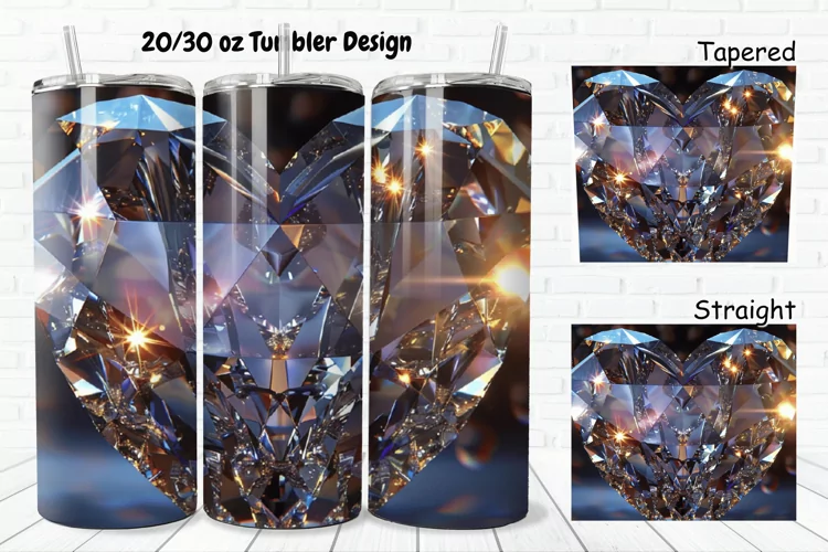 3D Diamond Heart 20/30oz Skinny Tumbler