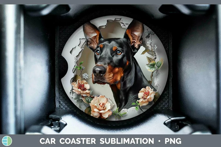 3D Doberman Pinscher Car Coaster | Sublimation Coaster Desig