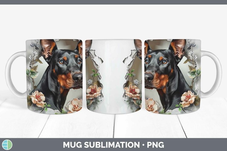 3D Doberman Pinscher Mug Wrap | Sublimation Coffee Cup Desig