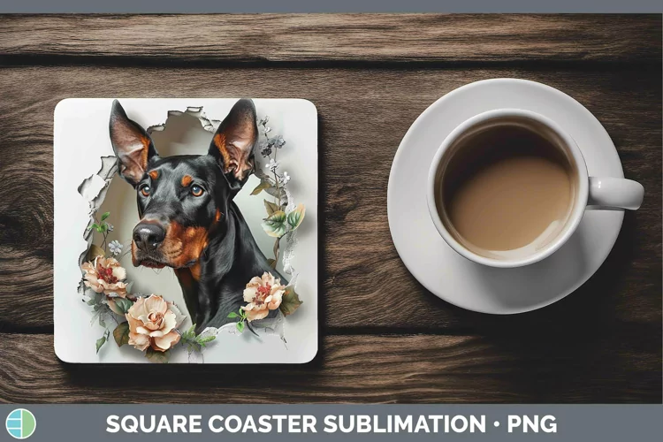3D Doberman Pinscher Square Coaster | Sublimation Coaster De