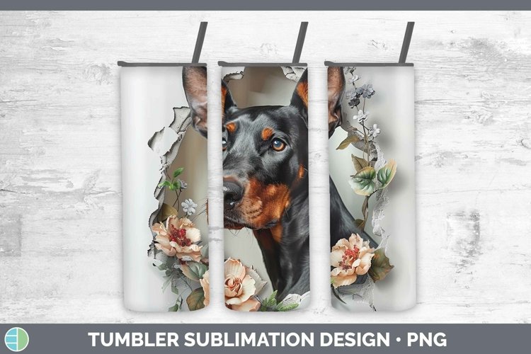 3D Doberman Pinscher Tumbler | Sublimation 20 oz Skinny Tumb