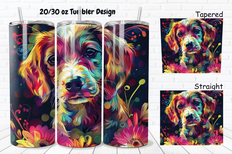 3D Dog Flowers 20/30oz Skinny Tumbler example image 1