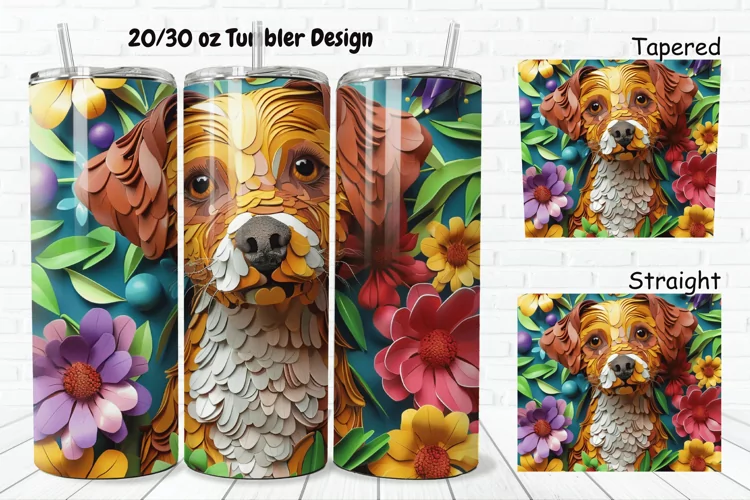 3D Dog Flowers 20/30oz Skinny Tumbler